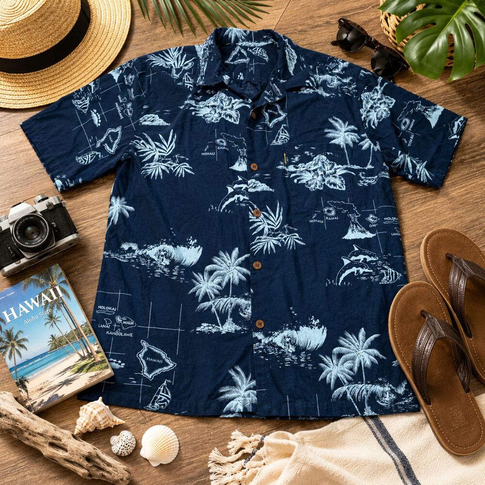 Palmwave Hawaii Shirt Mens Blue Hawaiian Bust 23"x 23" Length (612m)